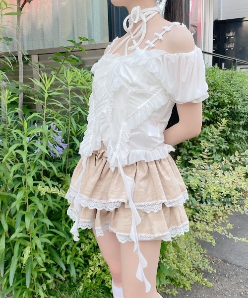 lilLilly（リルリリー） tシャツ メッシュフリルヘムトップス
