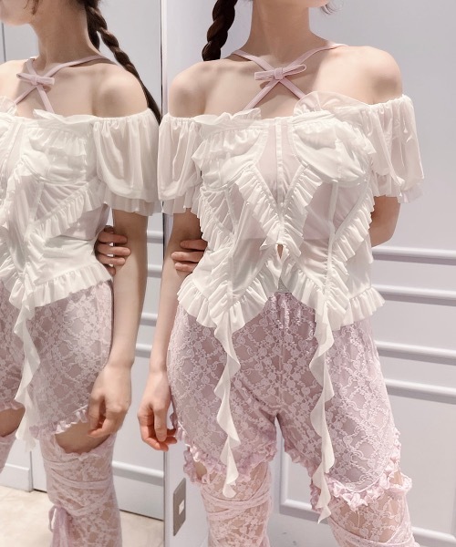 tシャツ メッシュフリルヘムトップス レディース lilLilly tシャツ メッシュフリルヘムトップス レディース