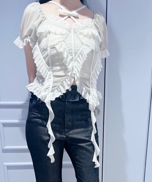 tシャツ メッシュフリルヘムトップス レディース lilLilly tシャツ メッシュフリルヘムトップス レディース