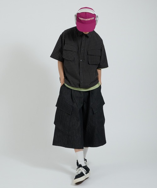 Perushu ハーフパンツ ワイドパンツ パンツ レイヤードカーゴポケット