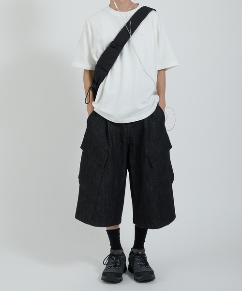 Perushu ハーフパンツ ワイドパンツ パンツ レイヤードカーゴポケット