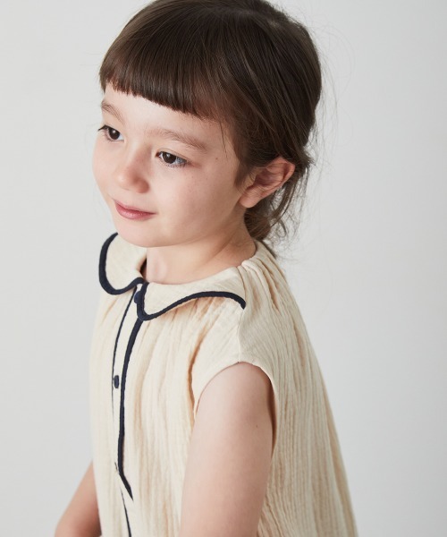 riziere ワンピース 配色パイピングダブルガーゼマリンワンピース