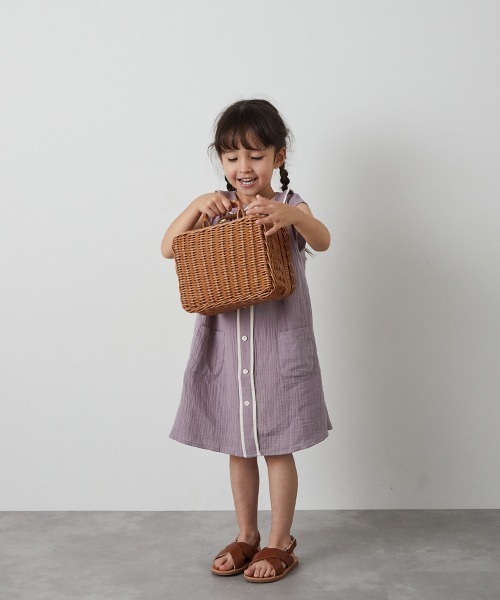 riziere ワンピース 配色パイピングダブルガーゼマリンワンピース