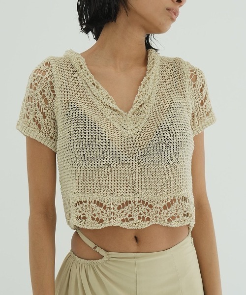 ニット セーター CLANE CROPPED CROCHET KNIT TOPS 18106-2222 レディース
