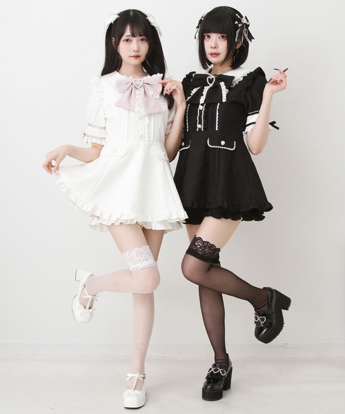 DearMyLove セットアップ 夏 ハートレースパールビジューセットアップ
