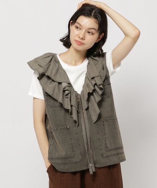 新入荷 niko and… ベスト ジレ 2WAY衿フリルデニムベスト レディース トップス