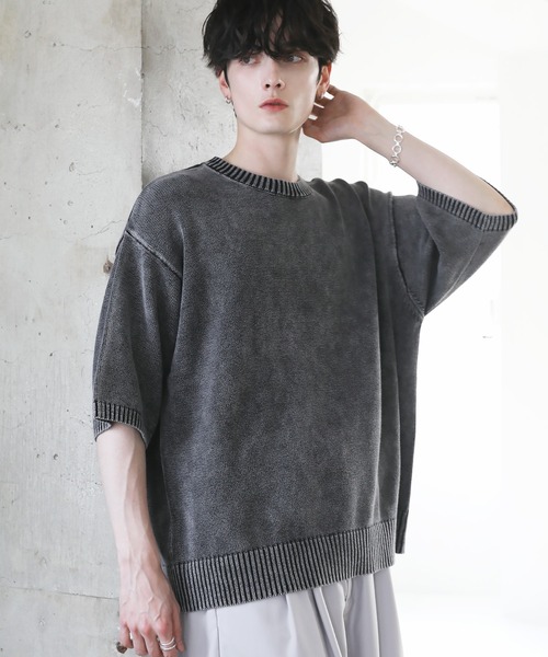 「ETELIO」 半袖ニット L ブルー メンズ