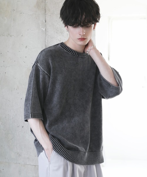 「ETELIO」 半袖ニット L ブルー メンズ