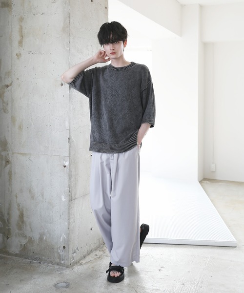 「ETELIO」 半袖ニット L ブルー メンズ