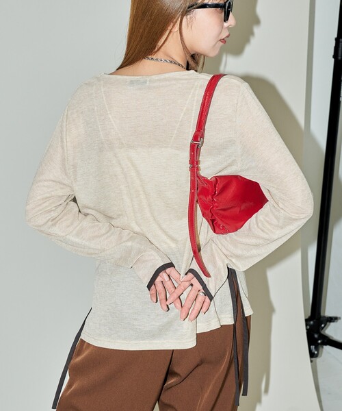 tシャツ PUBLUX/パブリュクス シアー パイピング ロンT　限定展開 レディース