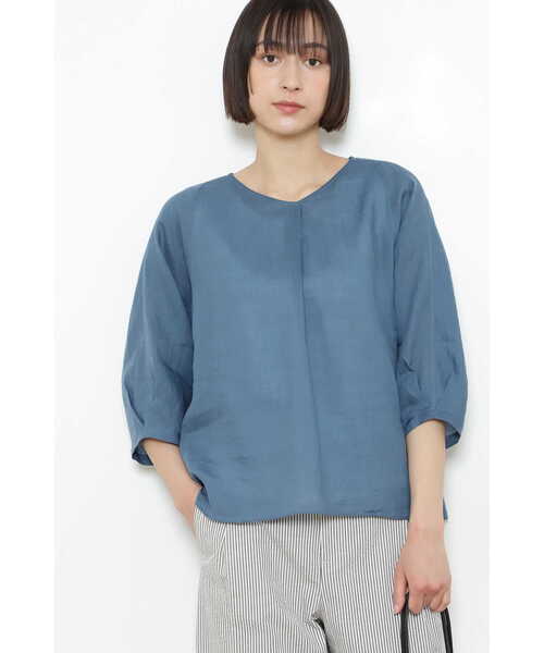 「human woman」 7分袖ブラウス MEDIUM ブルー レディース