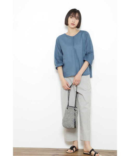 「human woman」 7分袖ブラウス MEDIUM ブルー レディース
