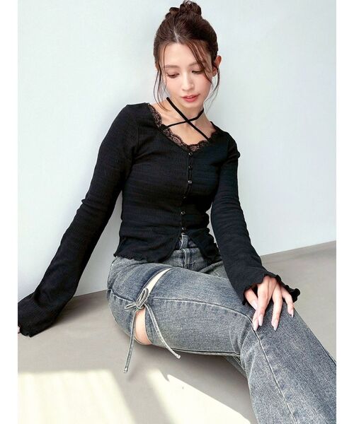 トップス ree RESEXXY tシャツ フロントクロスカットリブトップス レディース