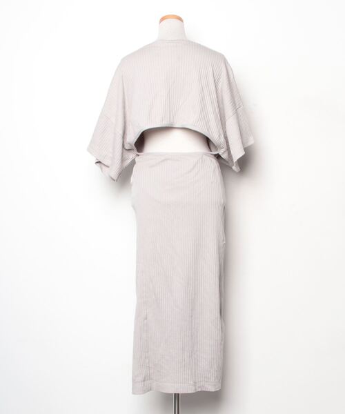 「BASERANGE」 ストライプ柄半袖ワンピース S グレー レディース_画像2