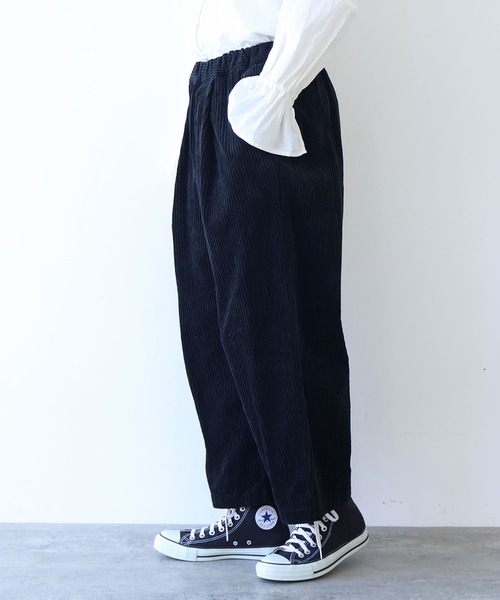 yuni パンツ コットンコーデュロイ ゴムタックパンツ レディース