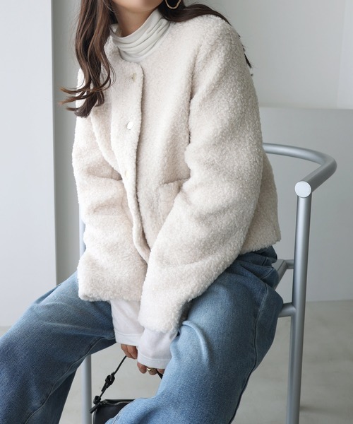 andme（アンドミー） ジャケット ノーカラージャケット ラメボア金