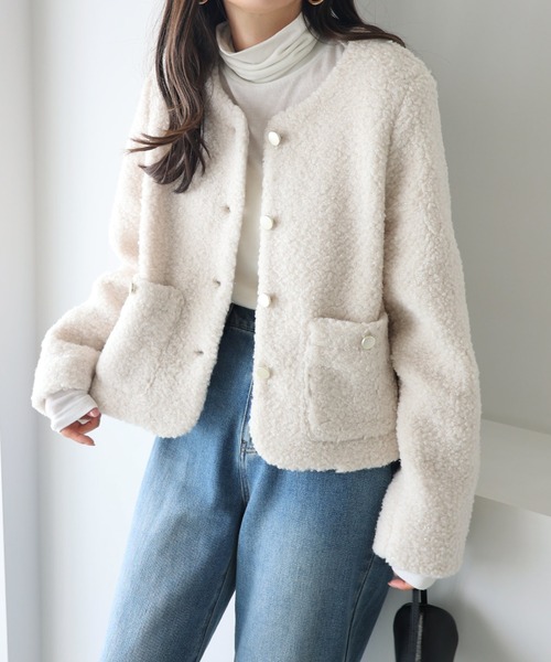 andme（アンドミー） ジャケット ノーカラージャケット ラメボア金