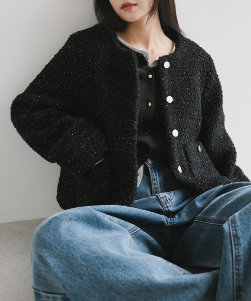 andme（アンドミー） ジャケット ノーカラージャケット ラメボア金