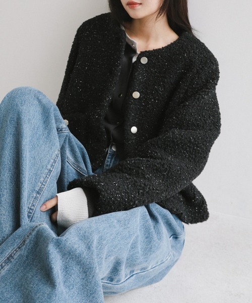 andme（アンドミー） ジャケット ノーカラージャケット ラメボア金