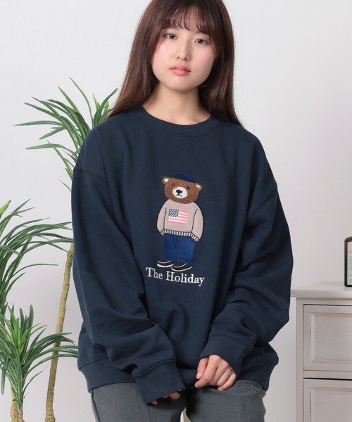 トレーナー スウェット 「84」クマコーデ サガラ＆アップリケ刺繍 裏毛