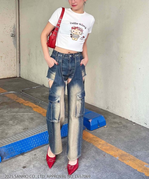 「4GEEKs by SPIRALGIRL」 半袖Tシャツ「sanrioコラボ」 FREE ホワイト レディース_画像3