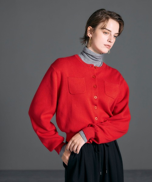 りんご】コットンカシミヤ クルーネックカーディガンXS(7号) ユニクロ