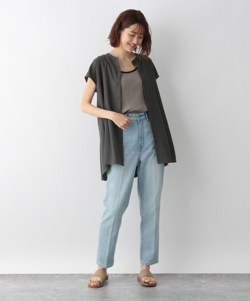 「GLOBAL WORK」 半袖ブラウス MEDIUM ダークグレー レディース_画像8