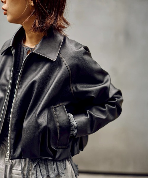 CONZ ブルゾン アウター BALLOON LEATHER ZIP UP JACKET レディース