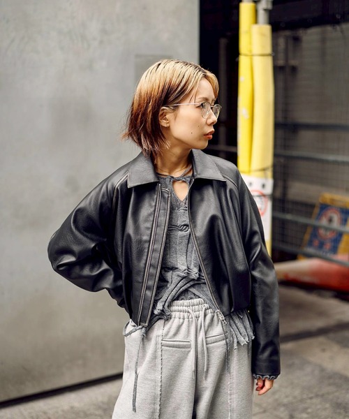 CONZ ブルゾン アウター BALLOON LEATHER ZIP UP JACKET レディース