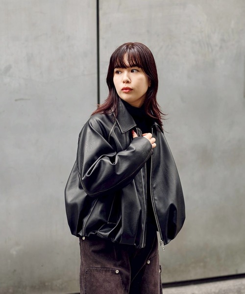 CONZ ブルゾン アウター BALLOON LEATHER ZIP UP JACKET レディース