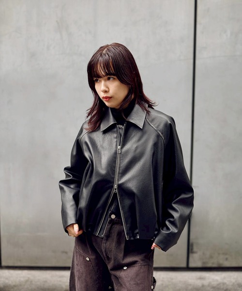 CONZ ブルゾン アウター BALLOON LEATHER ZIP UP JACKET レディース
