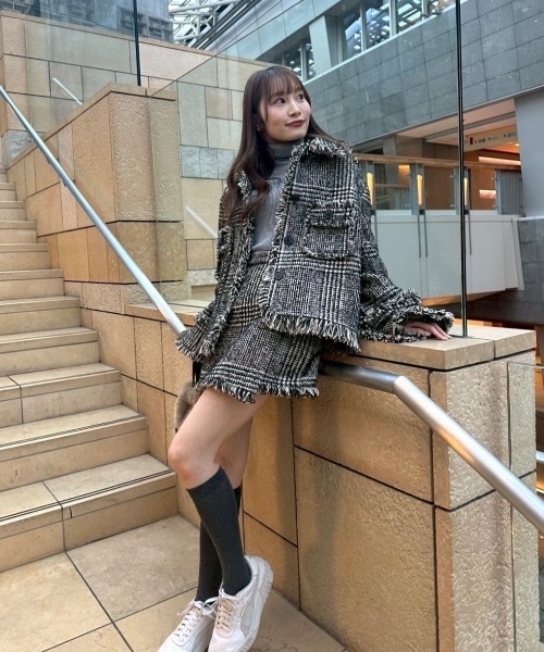 新作 sheller candy check tweed short pants candy check tweed short