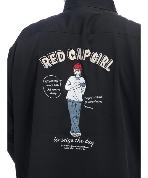 シャツ 長袖 メンズ 大きいサイズ ポケット バック刺繍 Red Cap Girl