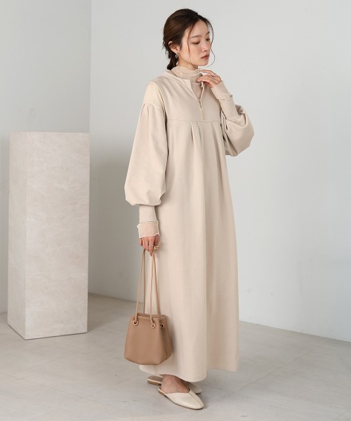 「Bab」 長袖ワンピース M グレイッシュベージュ レディース_画像5