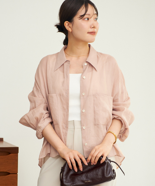 新品未使用タグ付きRAMIE LYOCELL CROPPED シャツ ピンク plage（プラージュ） ブラウス シャツ 「追加」RAMIE LYOCELL CROPPED