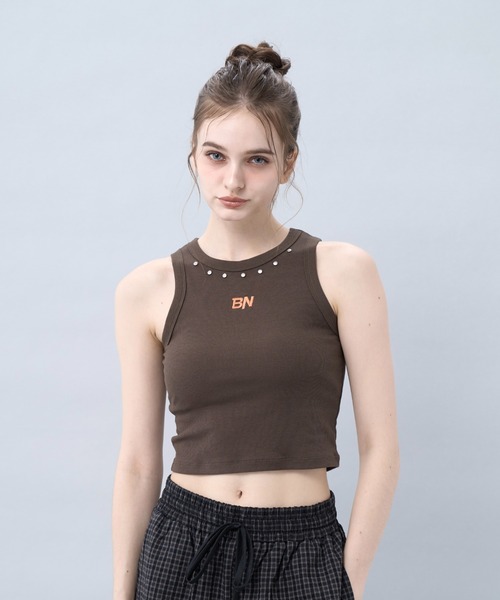 BENUA タンクトップ ノースリーブ Studded racer tank top 一 スタッズ