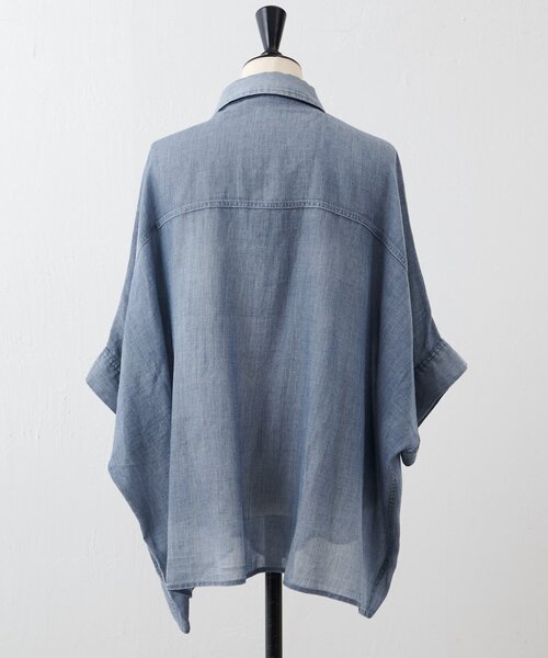 ビアズリー　25ss　シフォンデニムポンチョシャツ　ブルー　フリーサイズ ビアズリー BEARDSLEY 《4/1(水)20：00予約開始》シフォンデニム