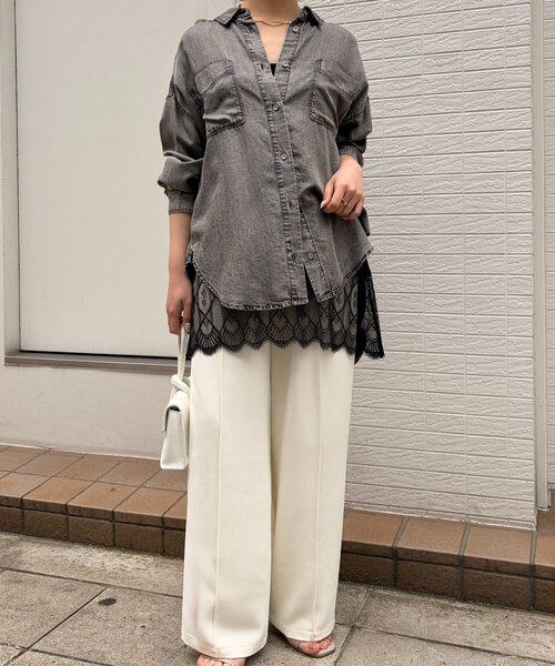 tシャツ 「伸縮性抜群」ヘムレースキャミソール レディースの画像