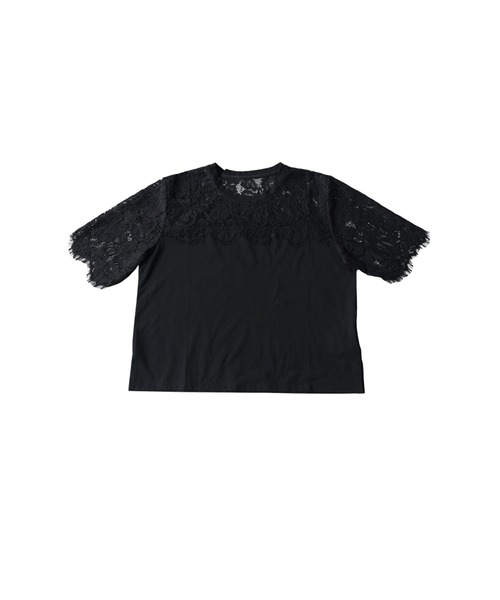 antiqua（アンティカ） antiqua tシャツ 半袖 花柄 レース切替 綿混