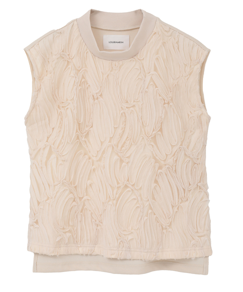 tシャツ 「LOURMARIN」テープチュール刺繍ノースリーブ レディース