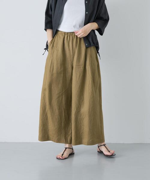 かぐれ ワイドパンツ パンツ カラーリネンクロップドパンツ レディース