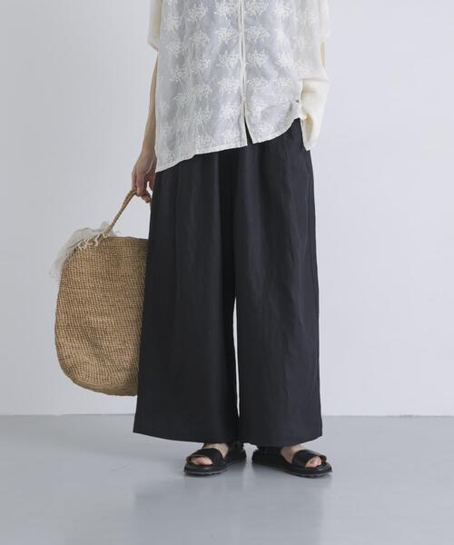 かぐれ ワイドパンツ パンツ カラーリネンクロップドパンツ レディース