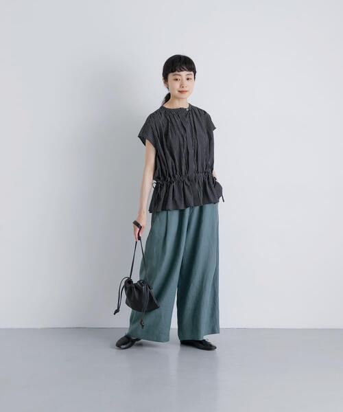 かぐれ ワイドパンツ パンツ カラーリネンクロップドパンツ レディース