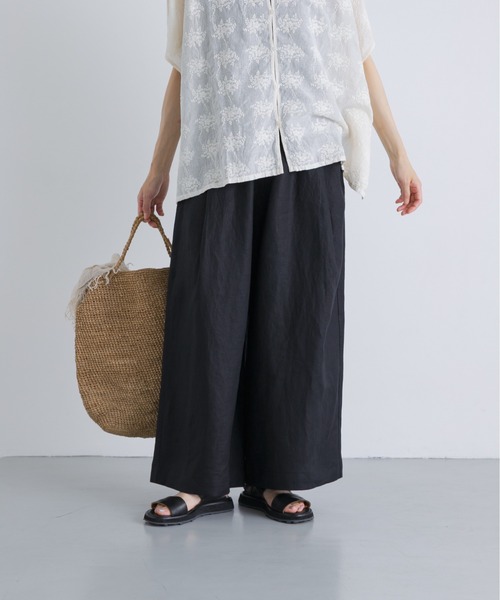 かぐれ ワイドパンツ パンツ カラーリネンクロップドパンツ レディース