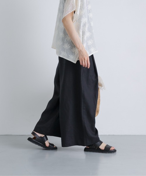 かぐれ ワイドパンツ パンツ カラーリネンクロップドパンツ レディース