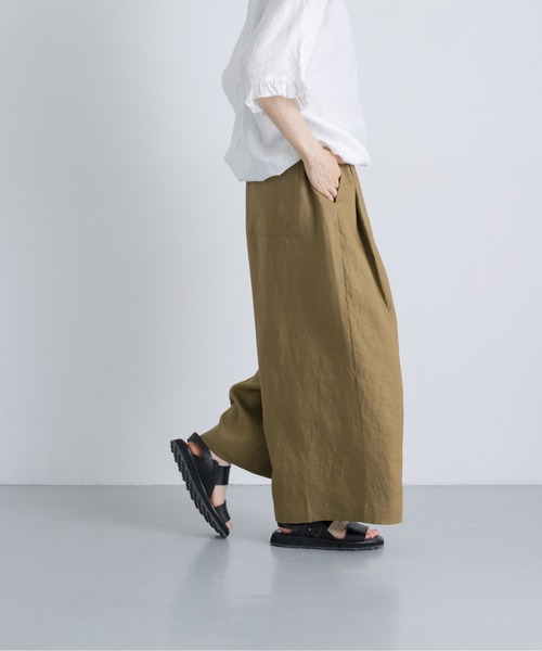 かぐれ ワイドパンツ パンツ カラーリネンクロップドパンツ レディース