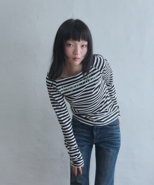 Smyeon tシャツ 2way striped long sleeve top/2wayボーダーロング