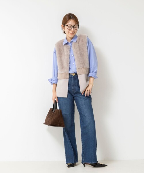 10%オフ中 ノーリーズ ウェスト切り替えジレ NOLLEY'S（ノーリーズ） ベスト ジレ エコファー切り替えニットジレ