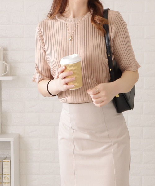 Lace Ladies ニット セーター 5分袖サマーリブニット レディース