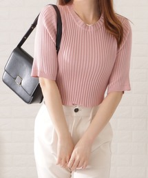 Lace Ladies ニット セーター 5分袖サマーリブニット レディース